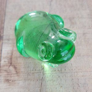 Green Glass Hand Blown Frog Paperweight